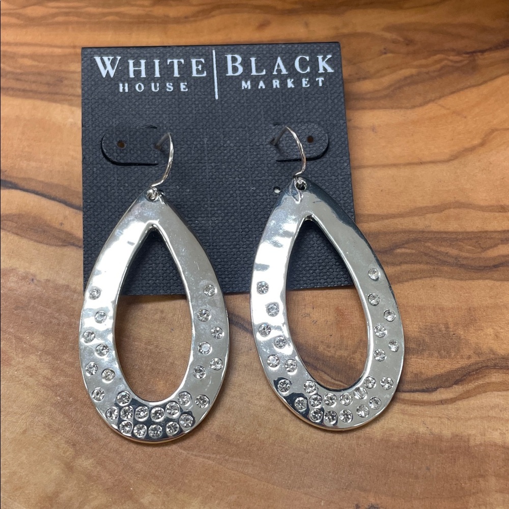 White House Black Market Shimmering Silver Oval Earrings